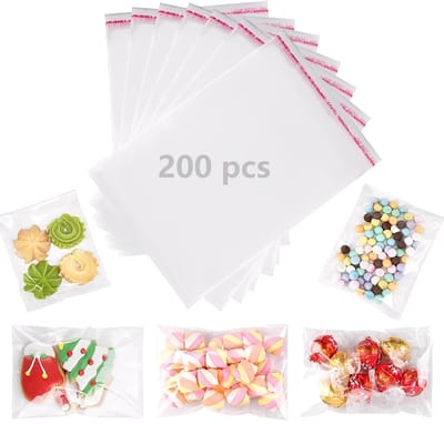 Dailygoods- Celofaan Zakjes 200 Stuks - Transparante Snoepzak - Kleefsluiting - Opbergzakken - 16 x 25 cm - Europees Gat voor Display - Verpakkingszakjes