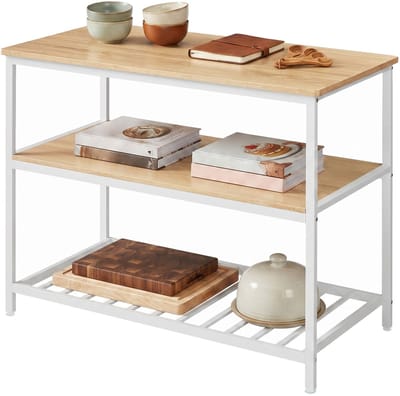 VASAGLE - Keukeneiland - Keukenrek - Met Grote Werkblad - 3-Lagen Magnetronrek - Stalen Frame - Max 40 Kg