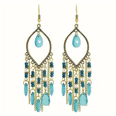 Aramat Jewels | Oorhangers | Goudkleurige Boho Oorhangers - Druppelvormig - Mint Groen | | | | | Staal | Volwassenen | Verkleurd niet