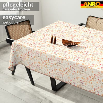 ANRO Tafelkleed Bloemen en bladeren Beige 350x140cm Met sierband Afwasbaar Waterafstotend