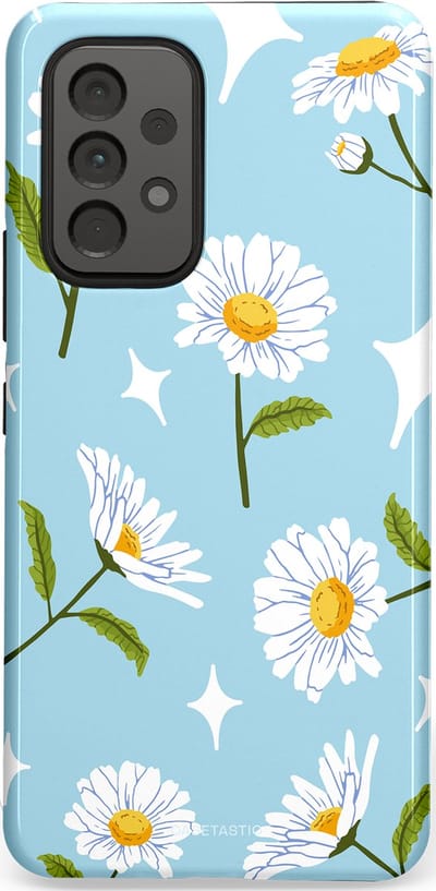 Casetastic hoesje geschikt voor Samsung Galaxy A53 (2022) 5G - Dubbellaagse bescherming - Margrietjes in de Wind - Fashion Case - Lichtblauw Wit Groen
