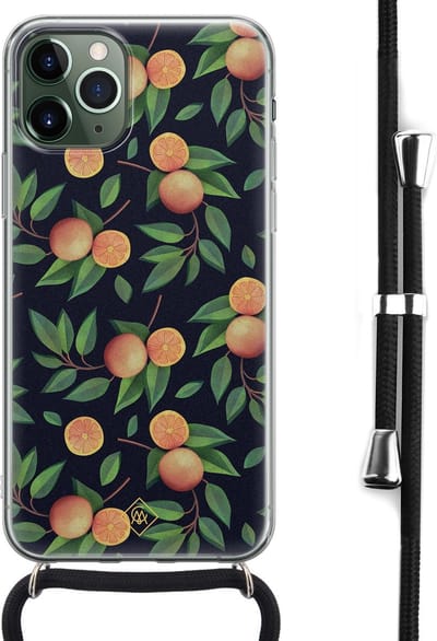 Casimoda® hoesje met koord - Geschikt voor iPhone 11 Pro - Fruit / Sinaasappel - Afneembaar koord - Siliconen/TPU - Multi