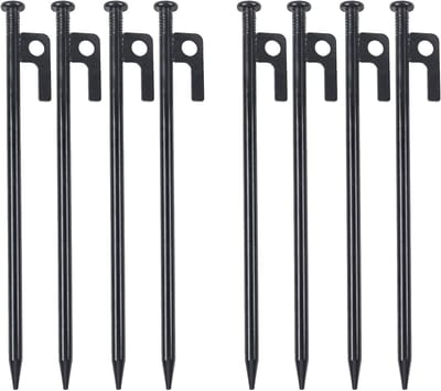Set van 8 stevige tentpinnen van 20 cm van metaal met haken en gaten voor bevestiging, ideaal voor kamperen, reizen en buitenactiviteiten