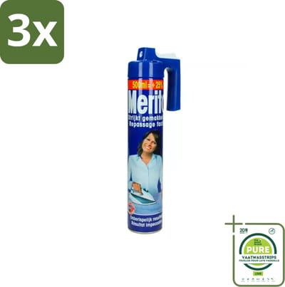 3 x Merito - Strijkspray - 500 ml - Grootverpakking - Strijkspray - Kledingverzorging - Strijken Vergemakkelijken - Kleurenherstel - Frisse Geur