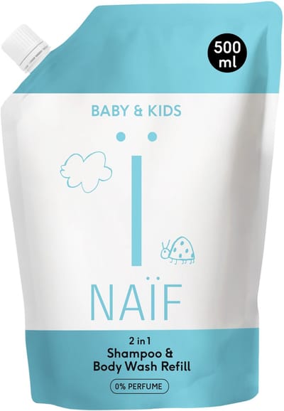 Naïf - 2 in 1 Shampoo & Body Wash - Navulverpakking - Baby & Kids - 0% Parfum - Vegan - Geen SLES - 500ml