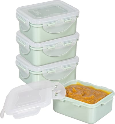 Lock&Lock Babyvoeding Bewaarbakjes - Diepvriesbakjes - Lekvrij - BPA vrij - PFAS vrij - 180 ml - Set 4 stuks - Babyhapjes bewaarbakjes - Melkpoeder - Moedermelk - Invriezen - Snackdoosjes - Snackbox - Pastel Groen
