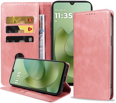 Geschikt voor Motorola Moto G06 Telefoonhoesje Kunstleer met Magnetische sluiting en Pasjeshouder Bookcase met Klepje - Walletcase with Cardslot - Rosé Goud - Smartphonica geschikt voor Motorola Moto G06