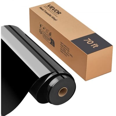 VEVOR Heat Transfer Vinyl (304,8 x 21336 mm), glanzend zwart HTV strijkvinylrol, compatibel met snijmachines, voor diverse materialen: T-shirts, kussens, hoeden
