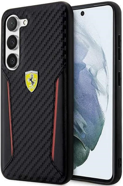 Ferrari geschikt voor Samsung S23 (S911) Carbon Achterkant hoesje zwart