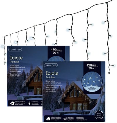 Lumineo Ijspegelverlichting - 2x - 490 led lampjes - helder wit - 20 m- buiten - 8 functies