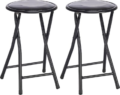 Giftdecor Bijzet krukje/stoel - 2x - Opvouwbaar - zwart - metaal/pvc - D30 x H45 cm