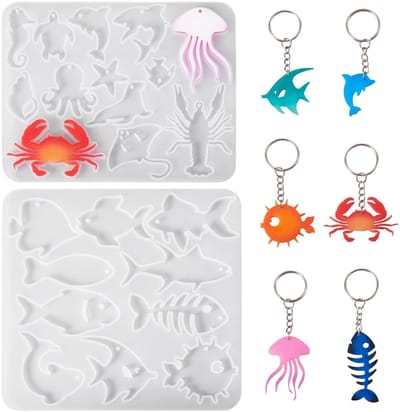 Dailygoods- Siliconen Mallen - 2 Stuks Oceaan Thema - Gieten voor Epoxy - Hars Mallen - Krab/Vis - Zomer Thema Sieraden Maken - Gietmallen