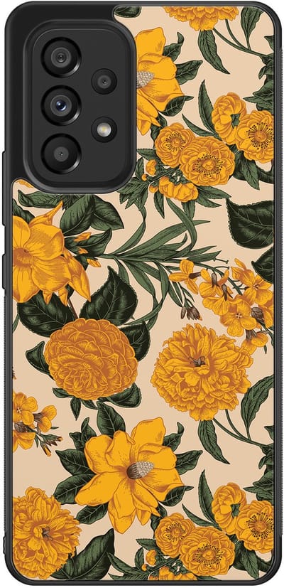 Leuke Telefoonhoesjes - Hoesje geschikt voor Samsung Galaxy A53 - Retro flowers - Backcover zwart - Bloemen - Geel