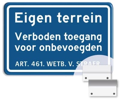 Bord Eigen terrein - Verboden toegang voor onbevoegden - blauw - Weerbestendig Aluminium - 40x60 cm - Bevestiging: Met muur-/ wandmontage beugels