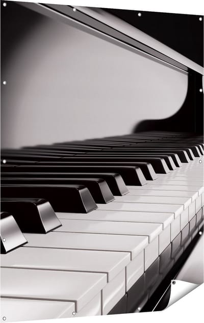 Gards Tuinposter Pianotoetsen - Noten - Piano - 120x160 cm - Tuindoek - Tuindecoratie - Wanddecoratie buiten - Tuinschilderij