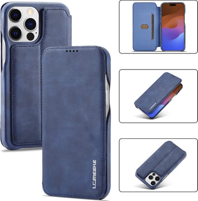 iPhone 15 Pro Telefoonhoesje - Luxe Leren Bookcase - Flip Case - Blauw