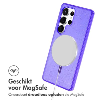 imoshion Hoesje - Geschikt voor Samsung Galaxy S24 Ultra - Sparkle Backcover met Magnetische Ring - Glitter Paars