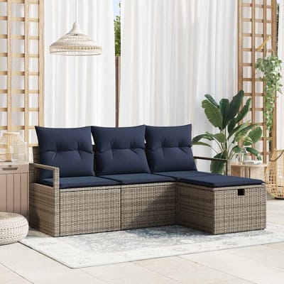 vidaXL - Bankstel - 4 - st - 4-Aantal - zitplaatsen - Grijs - en - Marineblauw