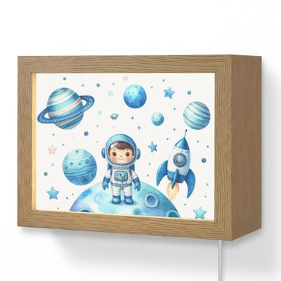 Wandlamp 20x15 cm - Oplaadbaar - Ruimte - Blauw - Astronaut - Sterren - Planeten - Wandlampen binnen woonkamer - Slaapkamer lamp met kabel - Decoratieve nachtlamp - Vloerlamp snoer