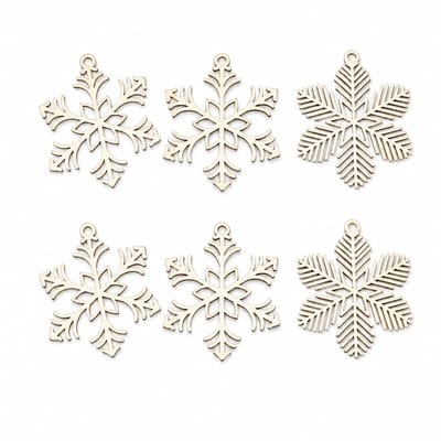 Houten kerstversiering - Wooden Christmas decoration | Sneeuwvlokken ø 8cm Snowflakes (6 st) | Licht hout - Natural wood | Kerstboomhanger - Christmas tree hangers - Overschilderbaar & Knutselen - Ijskristal Kerstboom Decoratie Kerstbal
