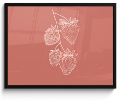 Poster in lijst - Fotolijst 70x50 cm - Posters - Minimalistisch - Illustratie - Aardbei - Tak - Posterlijst zwart - Decoratie - Wanddecoratie woonkamer - Muurdecoratie slaapkamer