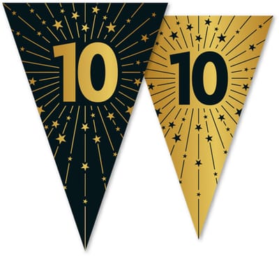 Vlaggenlijn 10 jaar zwart / goud 10 meter 2 zijdig bedrukt - Verjaardag Feestje Vlag Vlaggen Versiering Slinger Feestdecoratie Decoratie