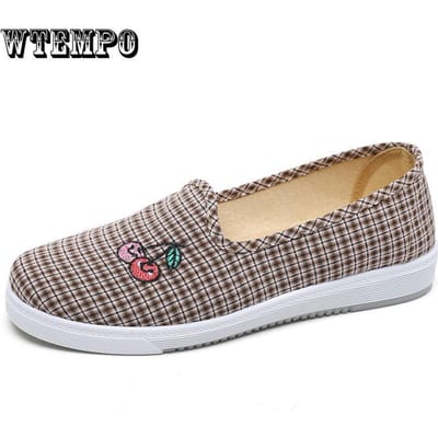Platte Casual Schoenen Dames Ruitpatroon Ademende Sneakers Dames Ademend Licht Instap Loafers Schoenen Dames Zapatillas Mujer 41 koffie