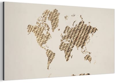 Aluminium schilderij 160x80 cm - Wanddecoratie metaal - Wereldkaart - Jute touw - Design - Metalen muurdecoratie woonkamer - Decoratie industrieel - Foto op dibond - Industriële accessoires slaapkamer