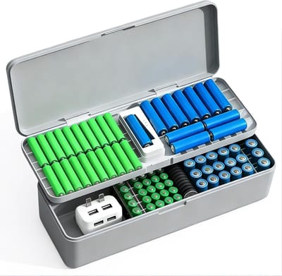 Batterij Opbergdoos - Batterij Organizer - Batterijen Sorteren - Dubbellaags Ontwerp - 275 x 75 x 10 cm - Grijs