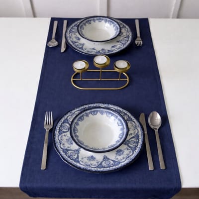 Tavas Tafelloper - 40 x 140 cm - Donkerblauw - Tafeldecoratie - Tafelkleed - Tafellaken - Katoen