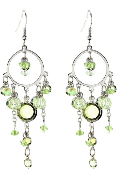 Behave - Zilverkleurige oorbellen met groene hangers - 8,2 cm