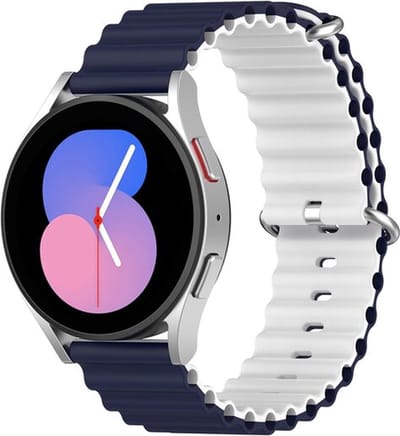 By Qubix - Ocean Style bandje 20mm - Donkerblauw / wit - Geschikt voor Samsung Galaxy Watch 7 (40 & 44mm) - Galaxy Watch FE - Galaxy Watch 6 - Galaxy Watch 6 Pro - Galaxy Watch 5 - 5 Pro - Galaxy Watch 4 - 4 Classic - Active 2 - Watch 3 (41mm)