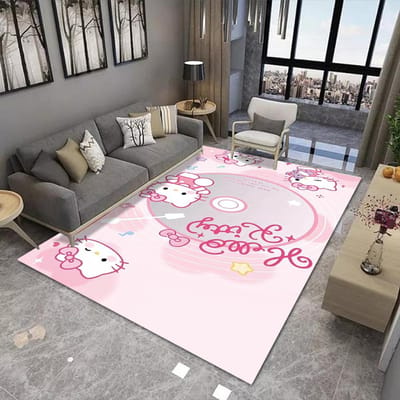 Sanrio Hello Kitty Kawaii Tapijt voor Woonkamer en Slaapkamer bedside bank Vloerkleed Roze Kamerdecoratie Cadeau voor liefhebber 50X80CM