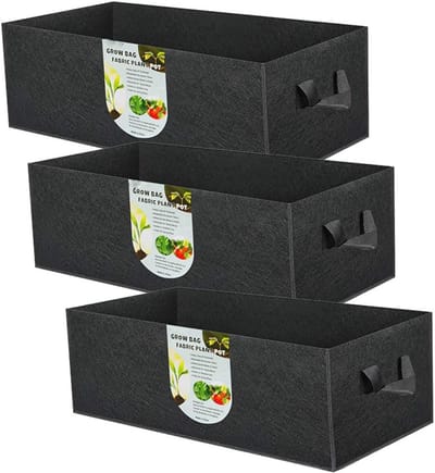 Famanu – Set van 3 vierkante kweekzakken van 300 g dikke stof met handgrepen voor aardappelen - wortelen - uien - taro (40 x 30 x 20 cm)
