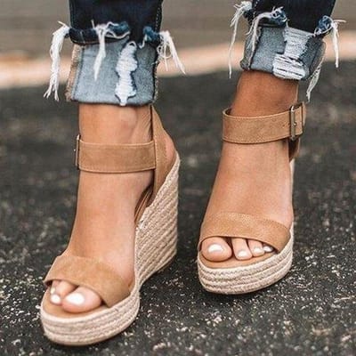 Zomer Dames Schoenen Platform Sandalen Vrouwen Comfortabele Sleehakken Hoge Hakken Pumps Sandalia Espadrilles Vrouwelijk Zomer Plus Size 43 38 kaki