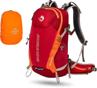 CarryQuest® - 35L Unisex Wandelrugzak - Lichtgewicht Nylon Hiking Backpack met Regenhoes, Rugventilatie, Ademend Draagcomfort & Meerdere Vakken - 50x33x19 cm - Rood