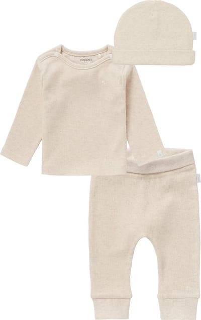 Noppies Prematuur SET(3delig) Broekje NAURA en Shirt NATAL oatmeal, met Mutsje Nevel - Maat 44