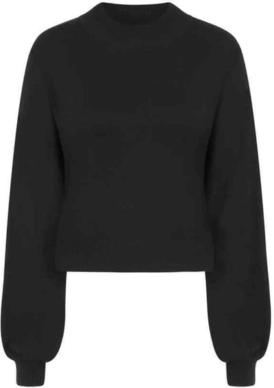 Banned - Balloon Sleeve Black Crop Gebreide trui - XL - Zwart