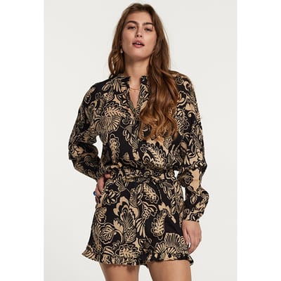 Shiwi Ladies Plymouth Blouse Artsy Leaves Black Size: XS | Blouses Outlet | Dames | Beige