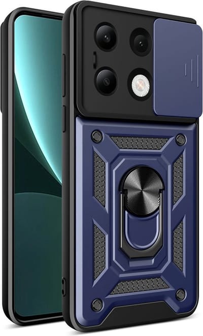 MobyDefend Hoesje - Geschikt voor Xiaomi Redmi Note 13 4G - Pantsercase Met Draaibare Ring - Blauw