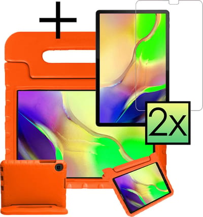 Hoes - Geschikt voor Samsung Galaxy Tab A 10.1 (2019) - Met 2x Screenprotector - Kinderhoes Shockproof Bumper - Kidsproof Case - Tablet Hoesje - Kinder Cover - Oranje