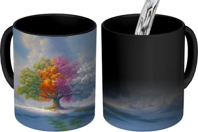 Magische Mok - Foto op Warmte Mokken - Koffiemok - Boom - Seizoenen - Winter - Landschap - Magic Mok - Beker - 350 ML - Theemok