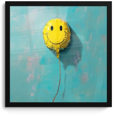 Poster in lijst - Fotolijst 40x40 cm - Posters - Ballon - Geel - Smiley - Posterlijst zwart - Decoratie - Wanddecoratie woonkamer - Muurdecoratie slaapkamer