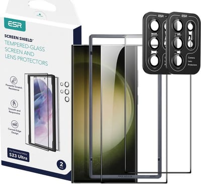 Shield Tempered Glass + Cameraprotector -2-Pack - 2 Screen Protectors + 2 Camera Protectors - Installatie Tray Geschikt voor Samsung S23 Ultra