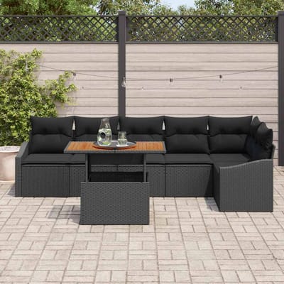 vidaXL Tuin Eettafel Set met kussen 7 pcs Zwart en Bruin