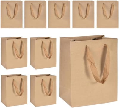Tote Bag 18 x 10 x 23 cm met Flat Handle, Papieren Draagtas met Trekkoord, Ideaal voor Boodschappen en Cadeaus