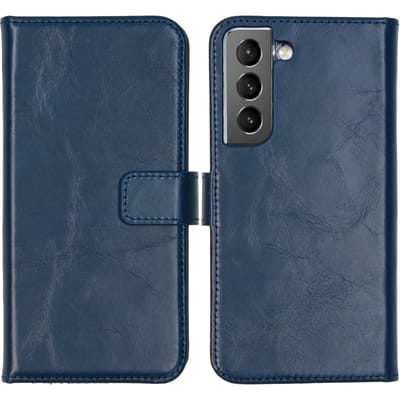 Selencia Hoesje - Geschikt voor Samsung Galaxy S22 - Echt Lederen Bookcase - Blauw