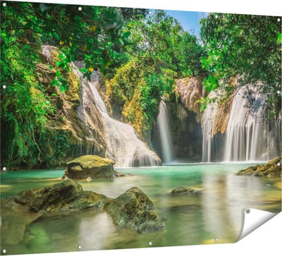 Gards Tuinposter Tropische Waterval - 160x120 cm - Tuindoek - Tuindecoratie - Wanddecoratie buiten - Tuinschilderij