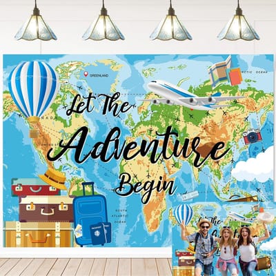 SnelShoppen - Adventure Wait Achtergrond Fotografie Achtergrond 2.1x1.5m, Reis Thema Banner, Bon Voyage Baby Shower Feest Decoraties Supplies