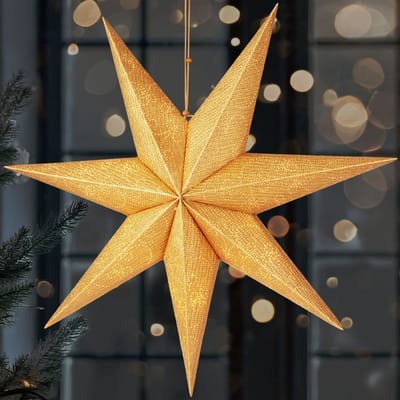 BRUBAKER 60 cm Kerstster voor Binnen - LED Adventsster Ophangen - Lichtster om op te Hangen voor Raamdecoratie en Kerstdecoratie - Verlichtbaar met Kerstbatterij - 3D Papieren Sterdecoratie - Goud